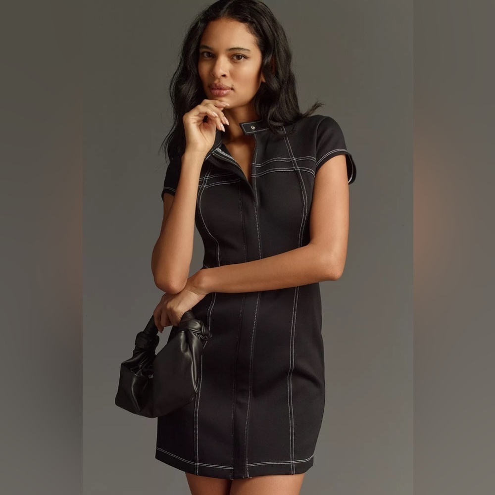 NWT! Anthropologie Pilcro Moto Scuba Mini Dress - Black - Size Large 🐾